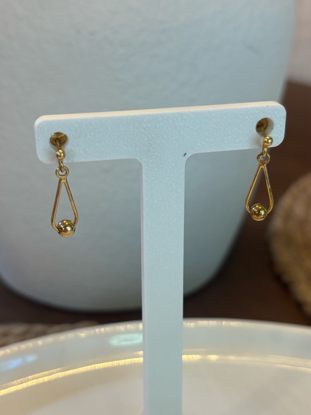 925 Sterling Silver Gold Vermeil Teardrop Dangle Earrings 0.75" Floating Bead